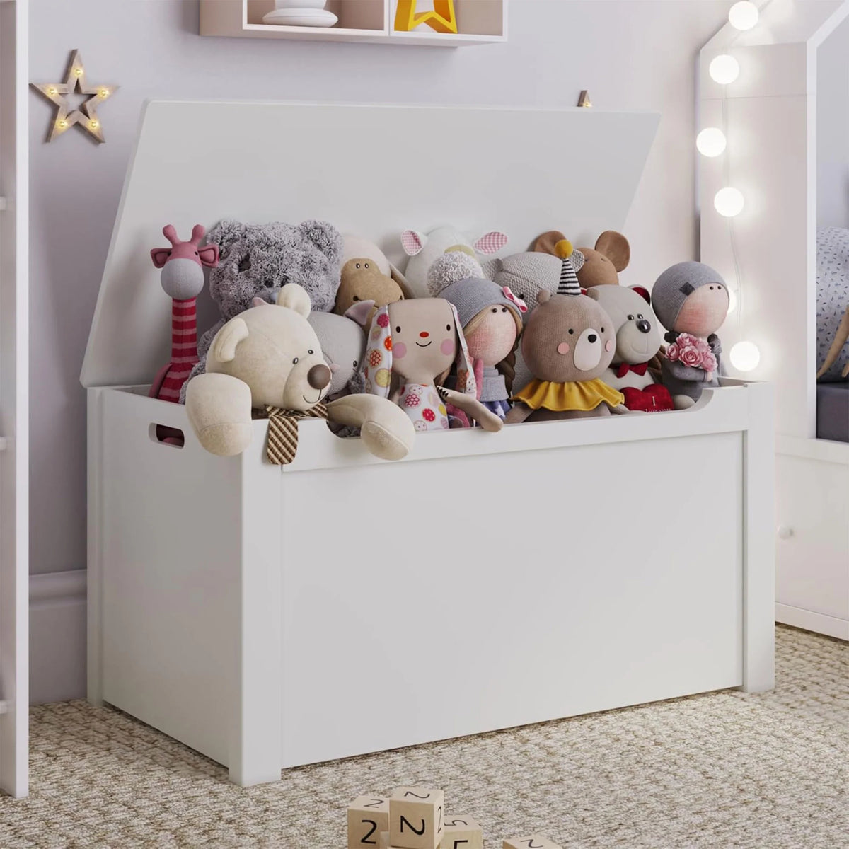 Sturdis Wooden Toy Box Spacious Storage for Home Organization, White