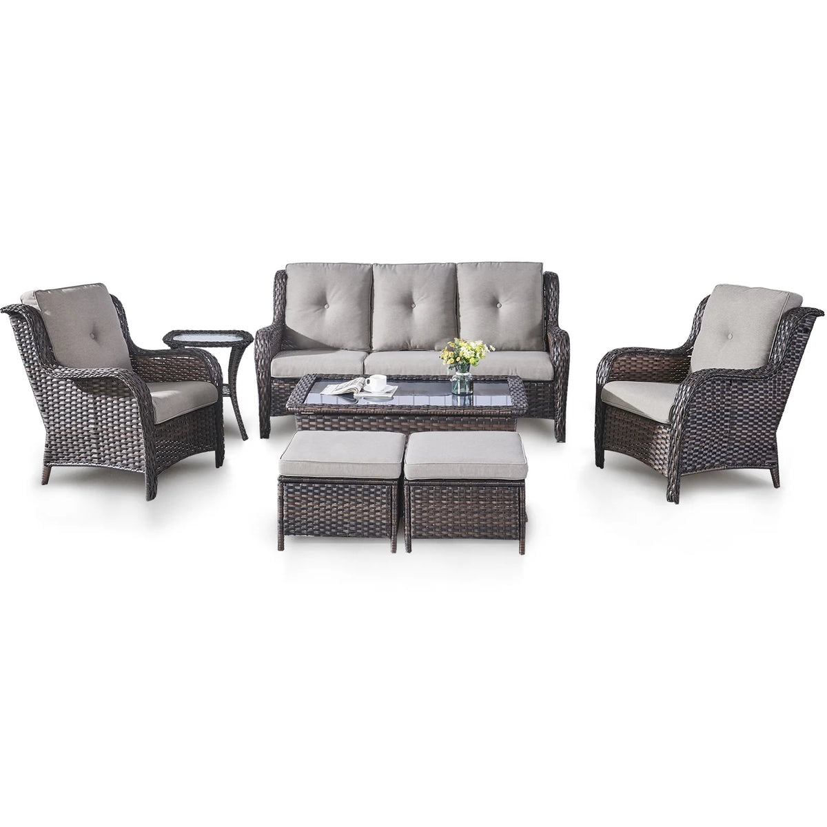 POCASSY 7 Piece Rattan Sofa Seating Group with Cushions
