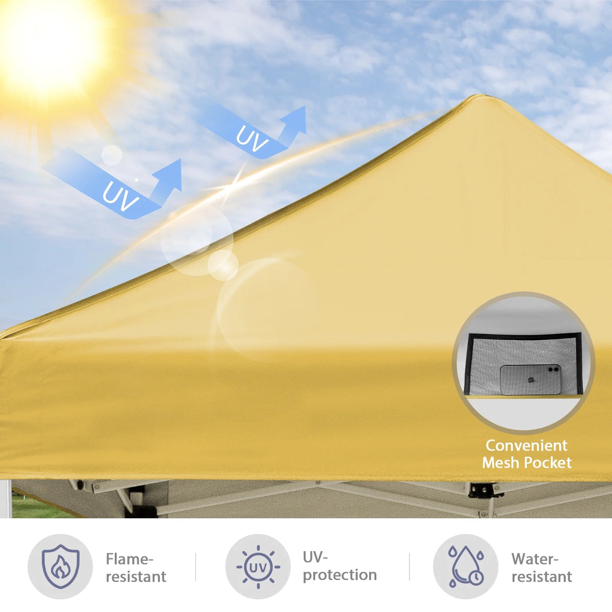 INTER HUT 5x5 Outdoor Pop up Canopy Gazebo, Instant Easy Set up Outdoor Canopy Commercial Fair Shelter, Beige