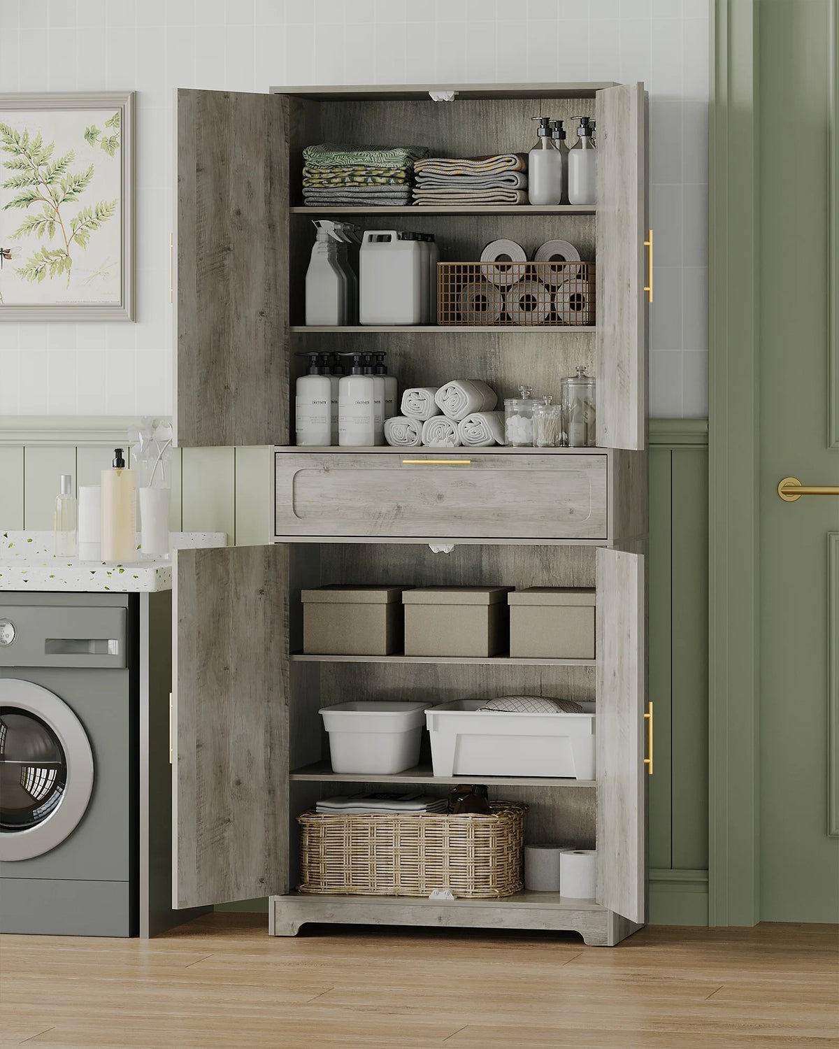 Kitchen Pantry Storage Cabinet, Freestanding Storage Cabinet with 4 Adjustable Shelves