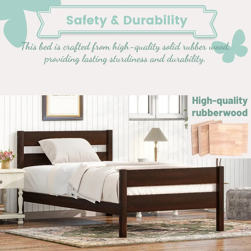 Duxelifin Wood Twin Bed Frame with Rails, Twin Size Low Platform Bed with Headboard and Footboard, Low Twin Bed Frame for Girls & Boys, White