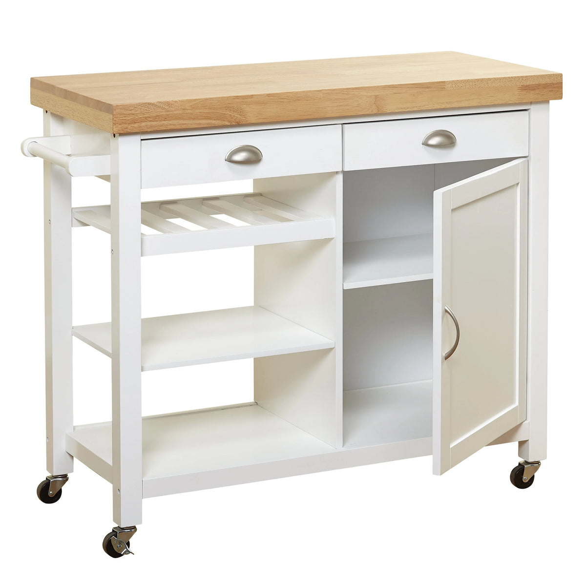 Martha Kitchen Cart, Rubber wood top, Multiple Colors