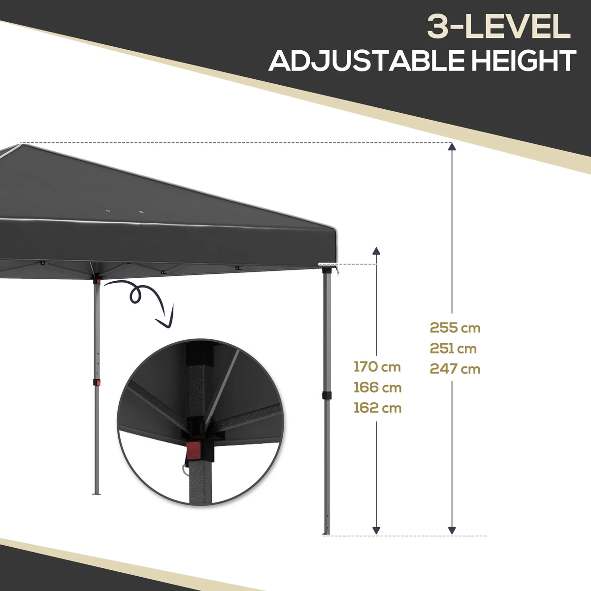 Outsunny 116.25 x 116.25 in Black Pop up Outdoor Canopies, Adjustable Height