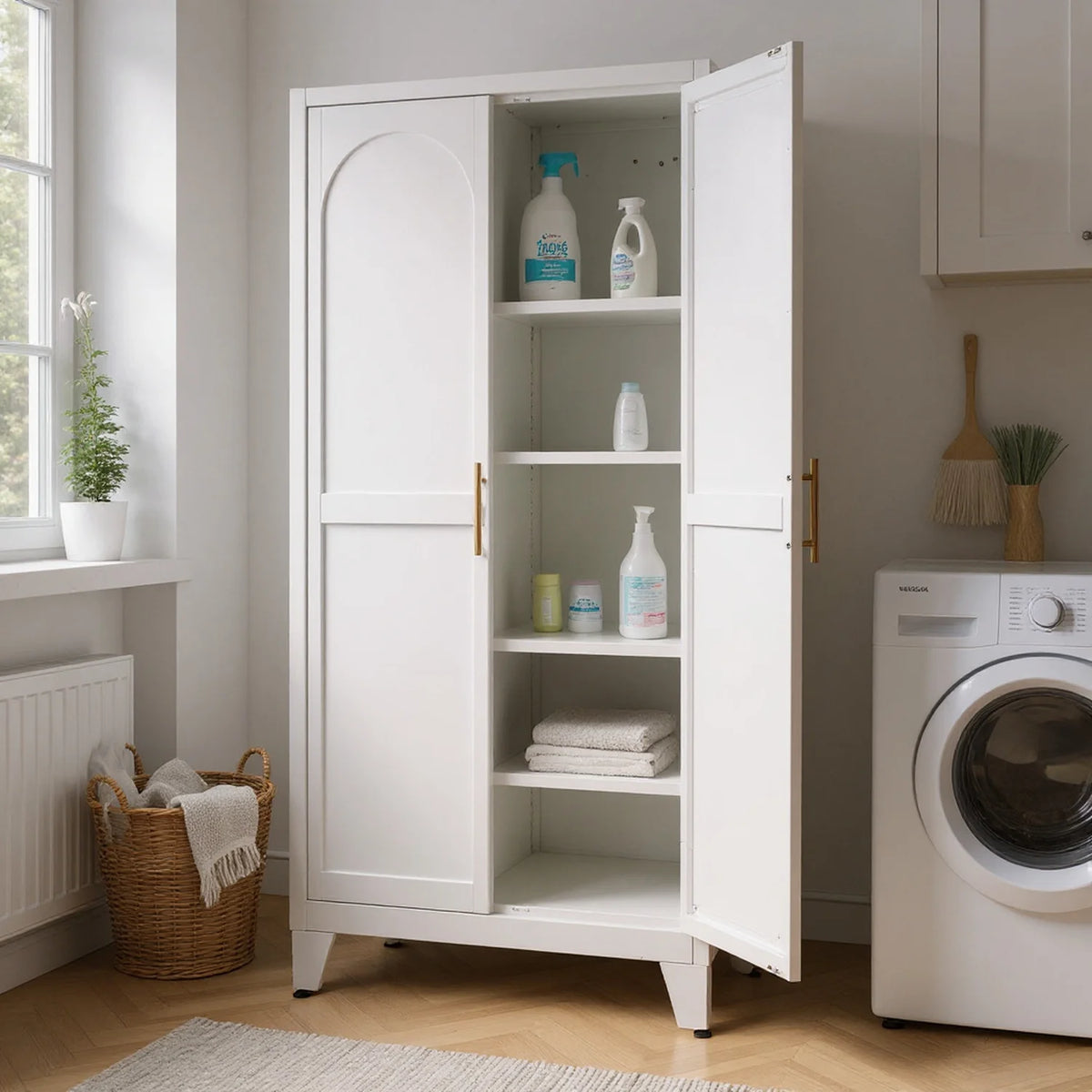 Homy Casa 70.8" White Tall Storage Cabinet with 4 Adjustable Shelves for Kitchen, Pantry Cupboard