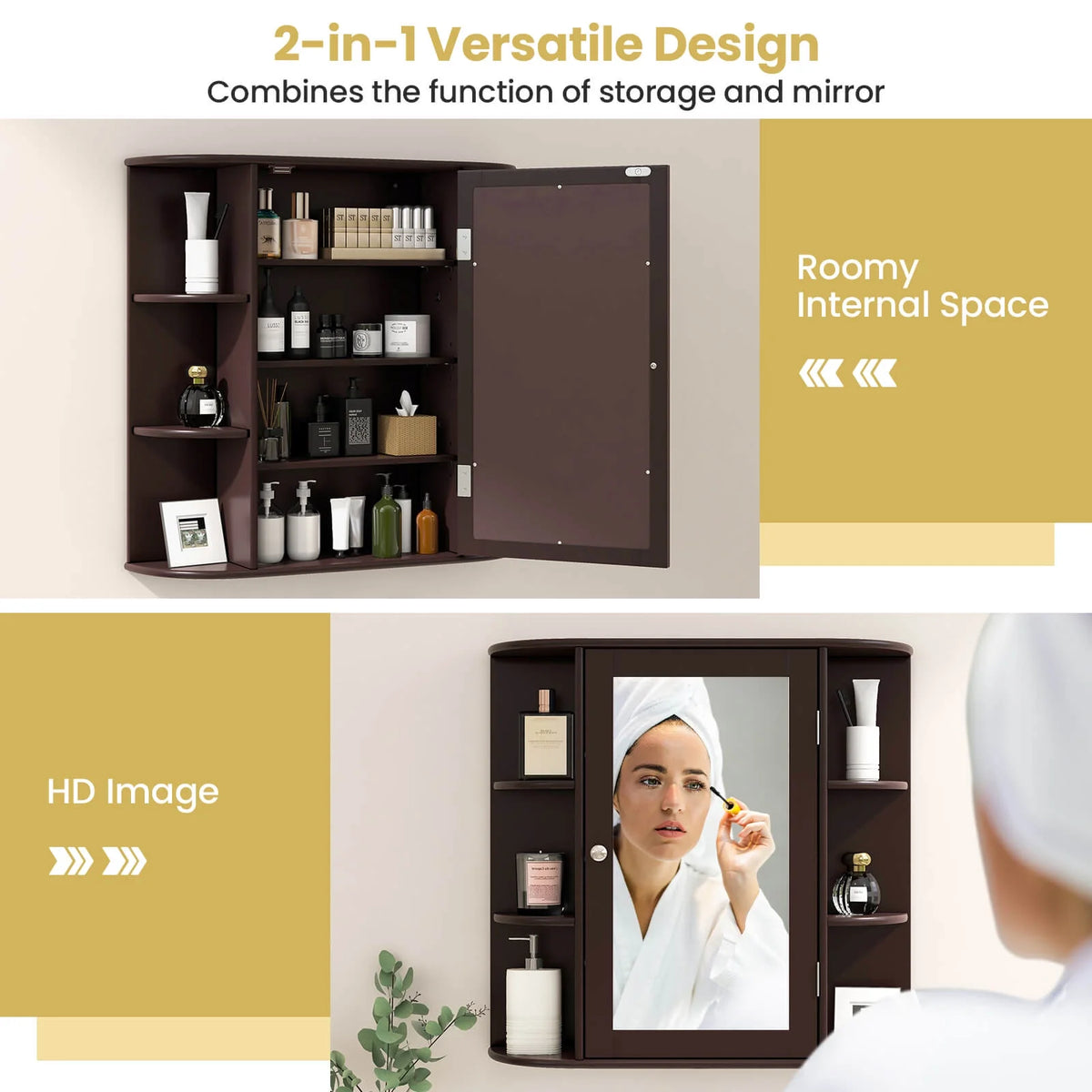 Costway, White, Medium Density Fiberboard, Multipurpose Mount Wall Surface Cabinet Mirror Glass, 26.00 x 6.50 x 23.50 Inches