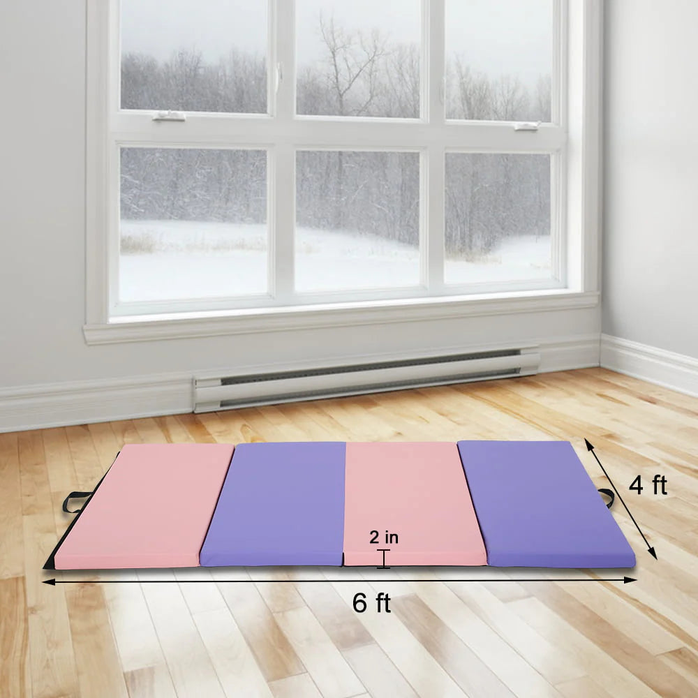 Dkelincs Folding Gymnastics Mats with Handle 6'x4'x2" 4 Panel Tumbling Exercise Mat Waterproof, CM