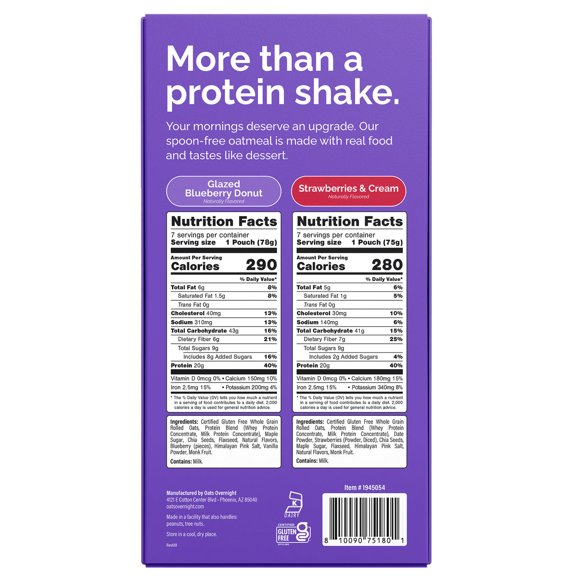 Oats Overnight Variety Pack, 20g Protein Shake, Blueberry Donut & Strawberries & Cream, 14-pack