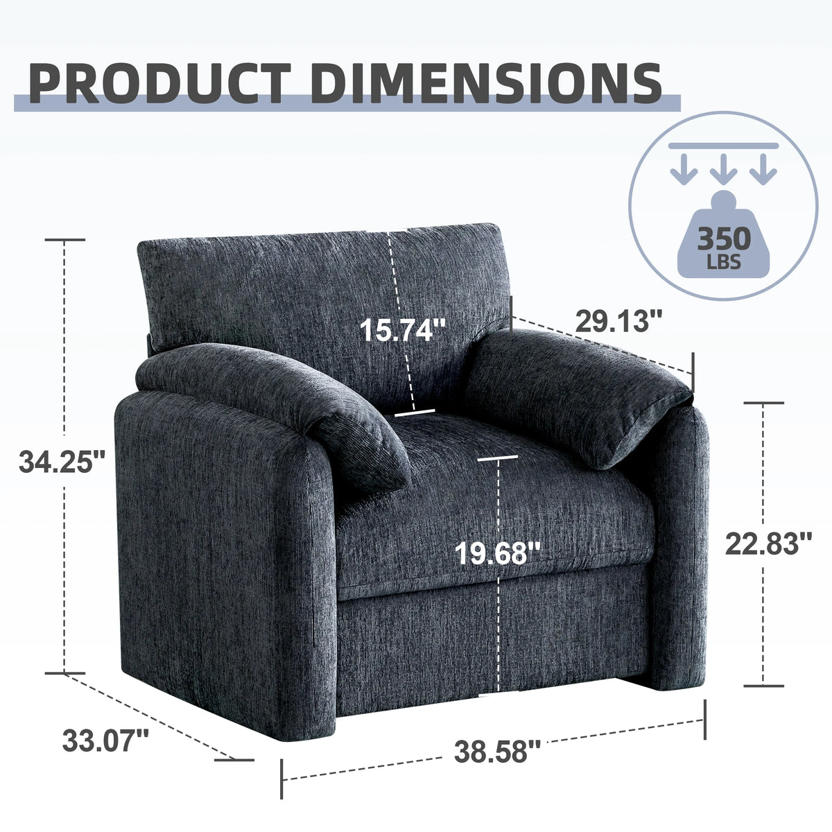 Chenille Oversized Armchair, 38.6" Wide Accent Chairs for Living Room & Bedroom Modern Lounge Chair, Upholstered Mid-Century Reading Chair, Comfy Living Room Chair, Single Sofa Chair, Beige