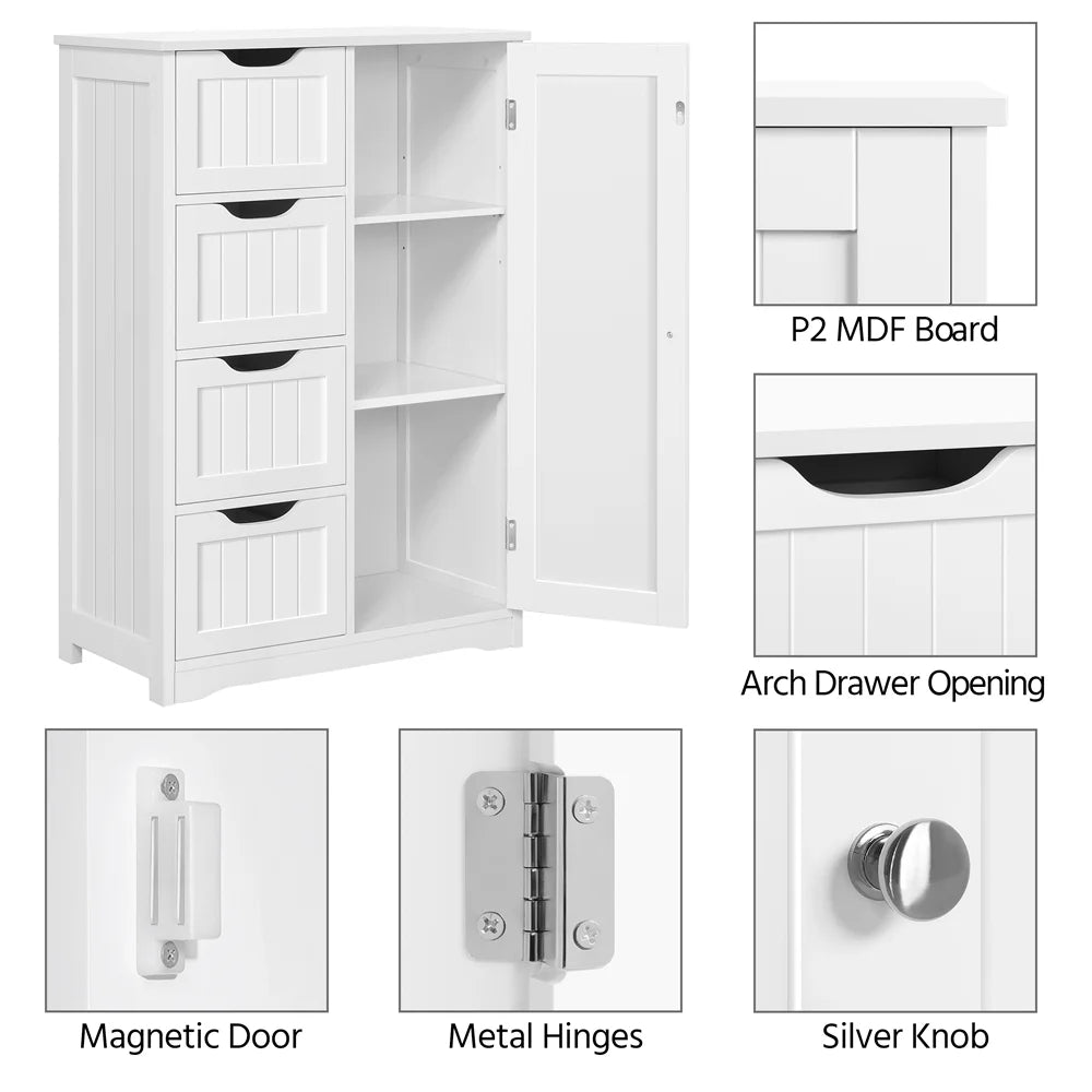 Alden Design Wooden Bathroom Storage Cabinet with 4 Drawers & Cupboard, Espresso