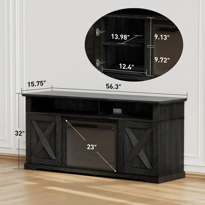 Electric Fireplace TV Stand for TVs up to 75", Farmhouse Entertainment Center with Fireplace, Grey
