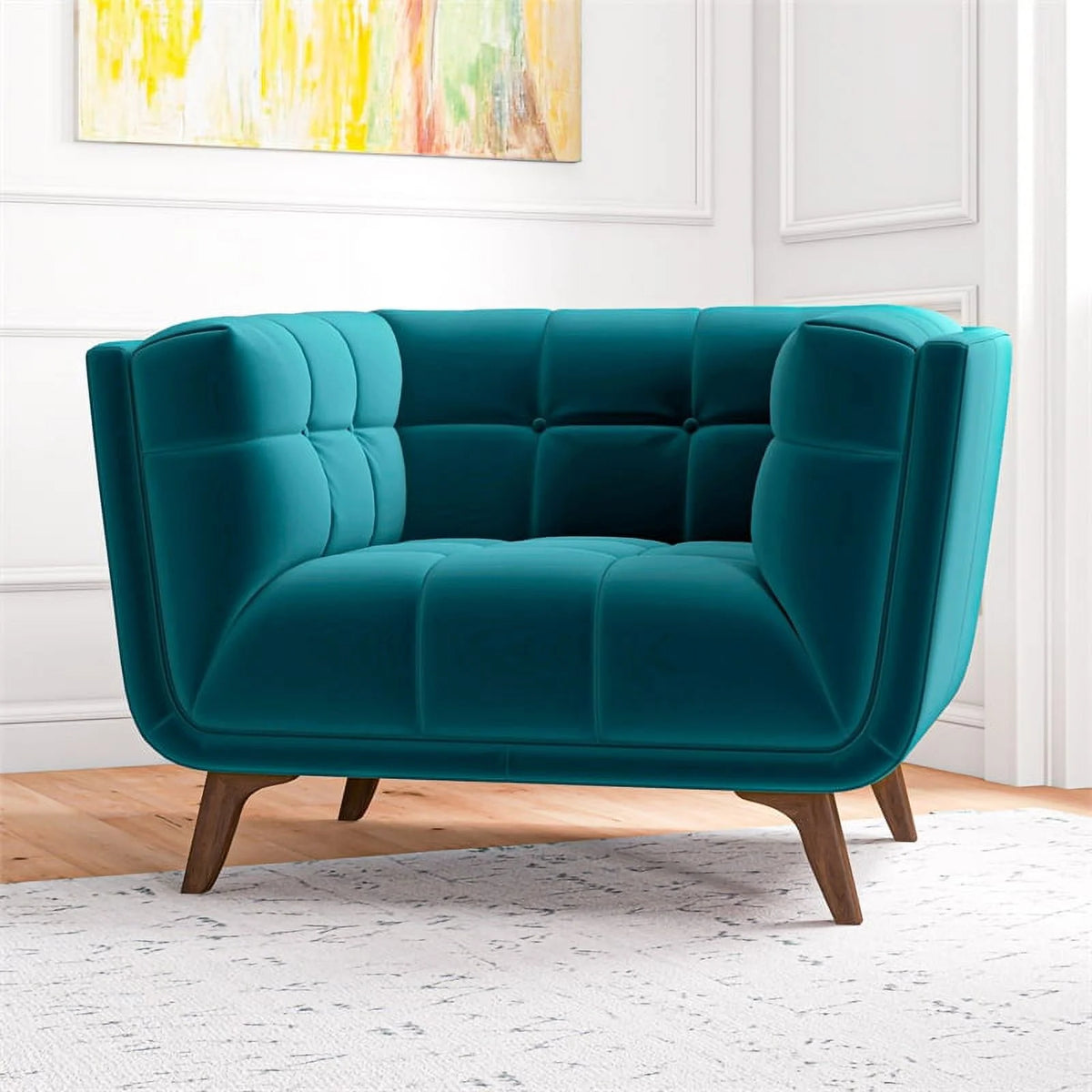 Allen Mid-Century Modern Velvet Upholstered Armchair in Blue