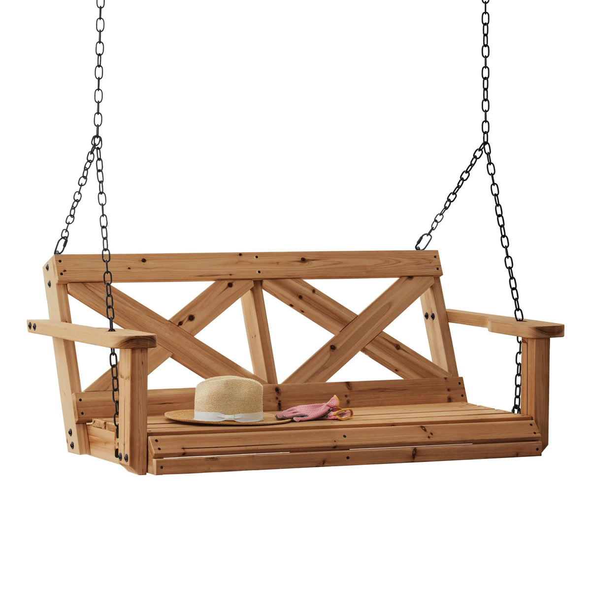 Backyard Discovery 55" Cedar Wood Farmhouse Outdoor Porch Swing Bench, Two-Person Seating