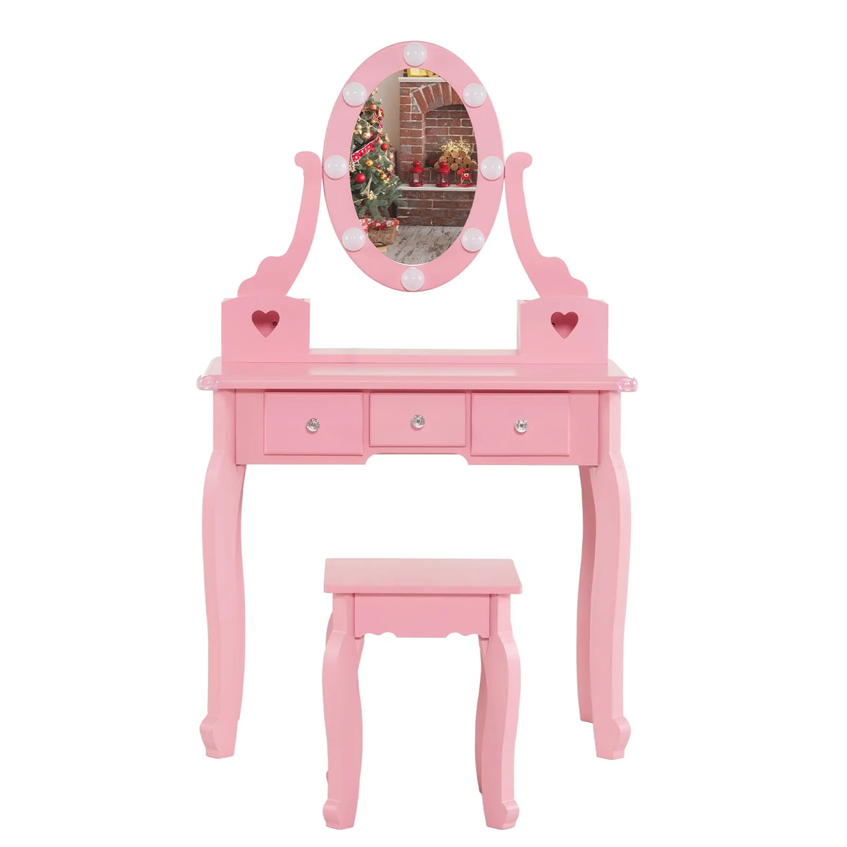 Zimtown Kids' Vanity Set with 3-Color LED Lighted Mirror Makeup Table with Matching Stool, Purple