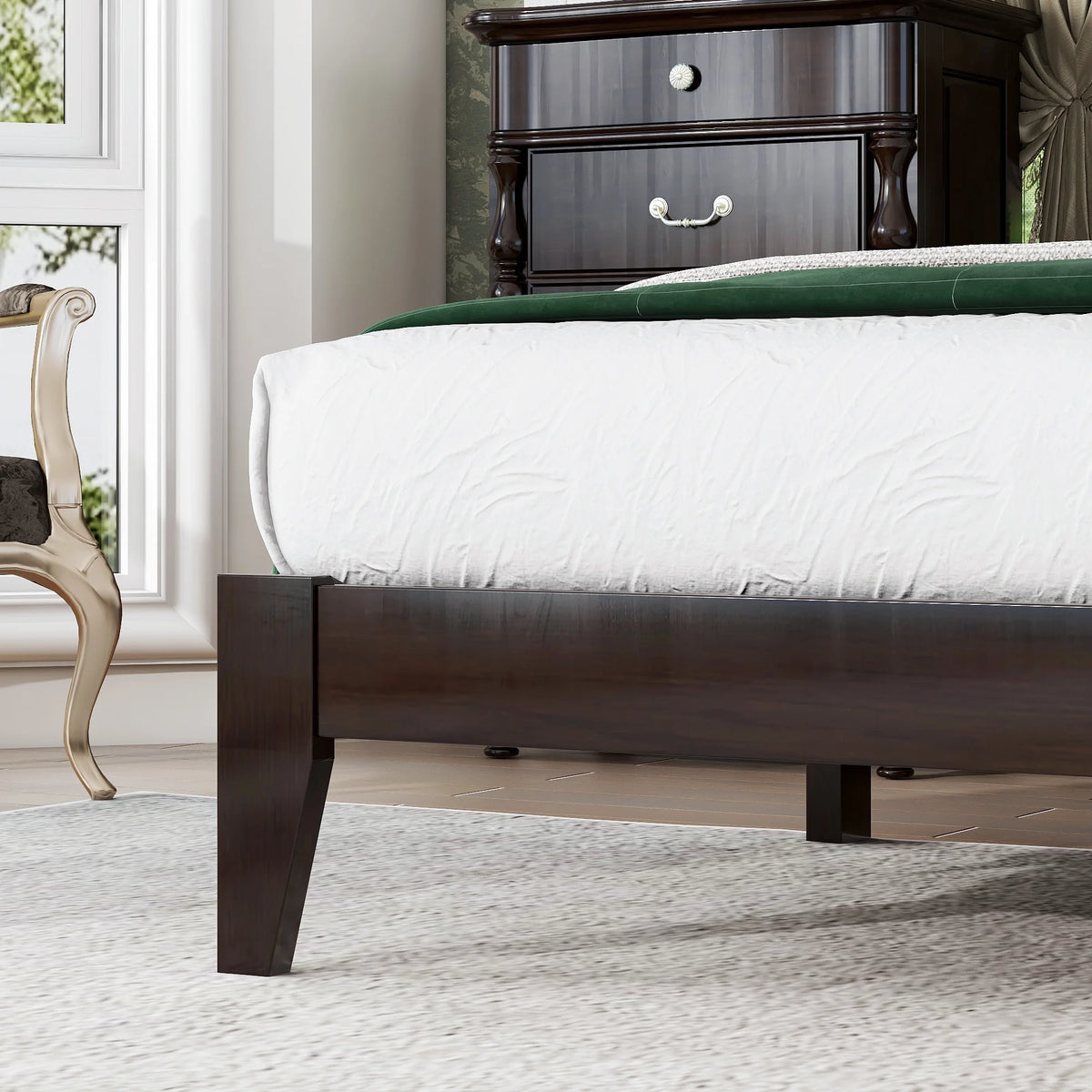Miniyam Wood Queen Size Bed with with Rattan Headboard for Adult, Brown