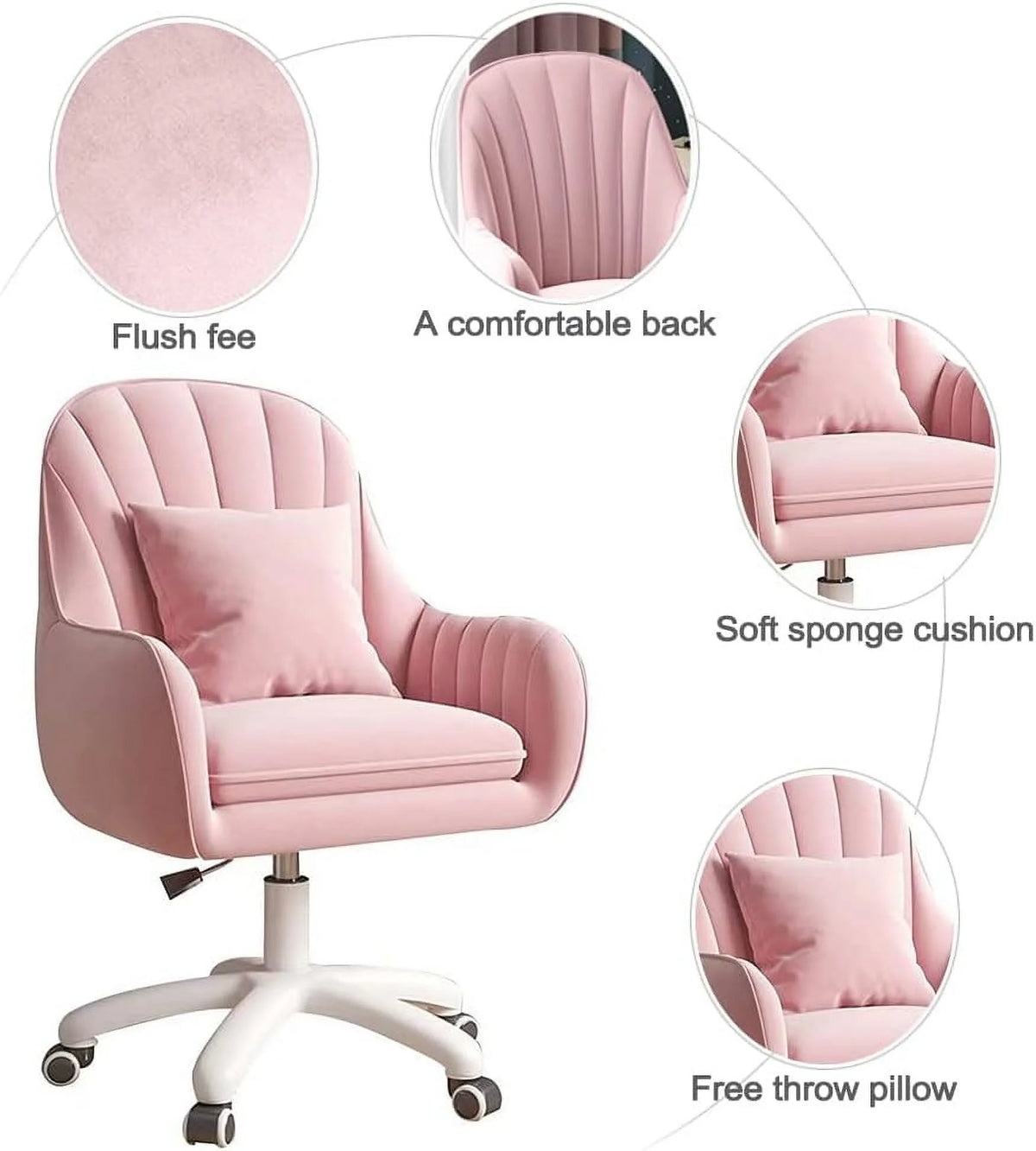 Home Office Chair Computer Chair with Mid-Back Upholstered Modern Tufted Computer Task Chair Swivel Height Adjustable Velvet Accent Chair.��White��