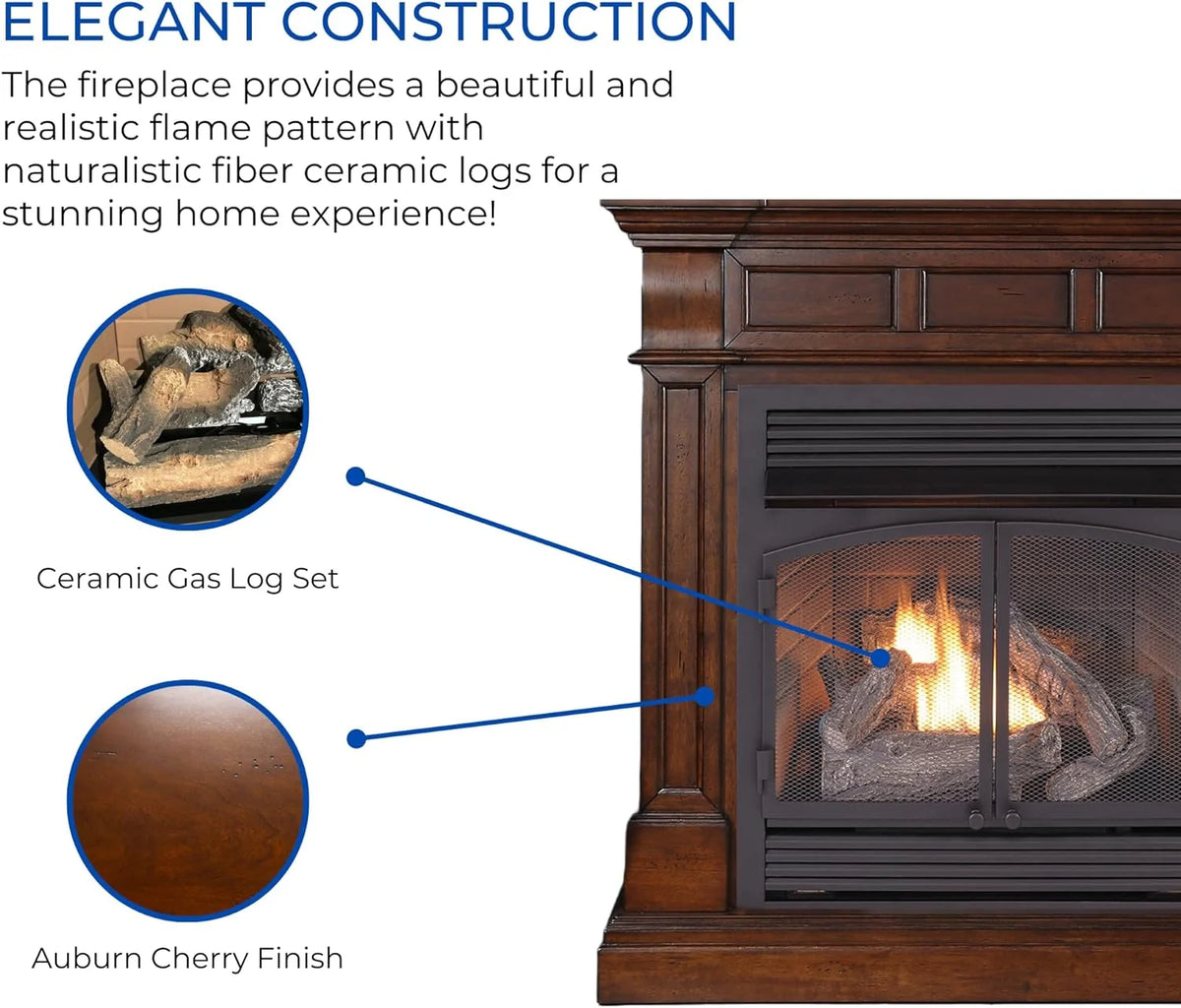 Duluth Forge Dual Fuel Ventless Gas Fireplace With Mantel - 32,000 BTU, T-Stat. Control, Auburn Cherry Finish - Model# DFS-400T-2AC