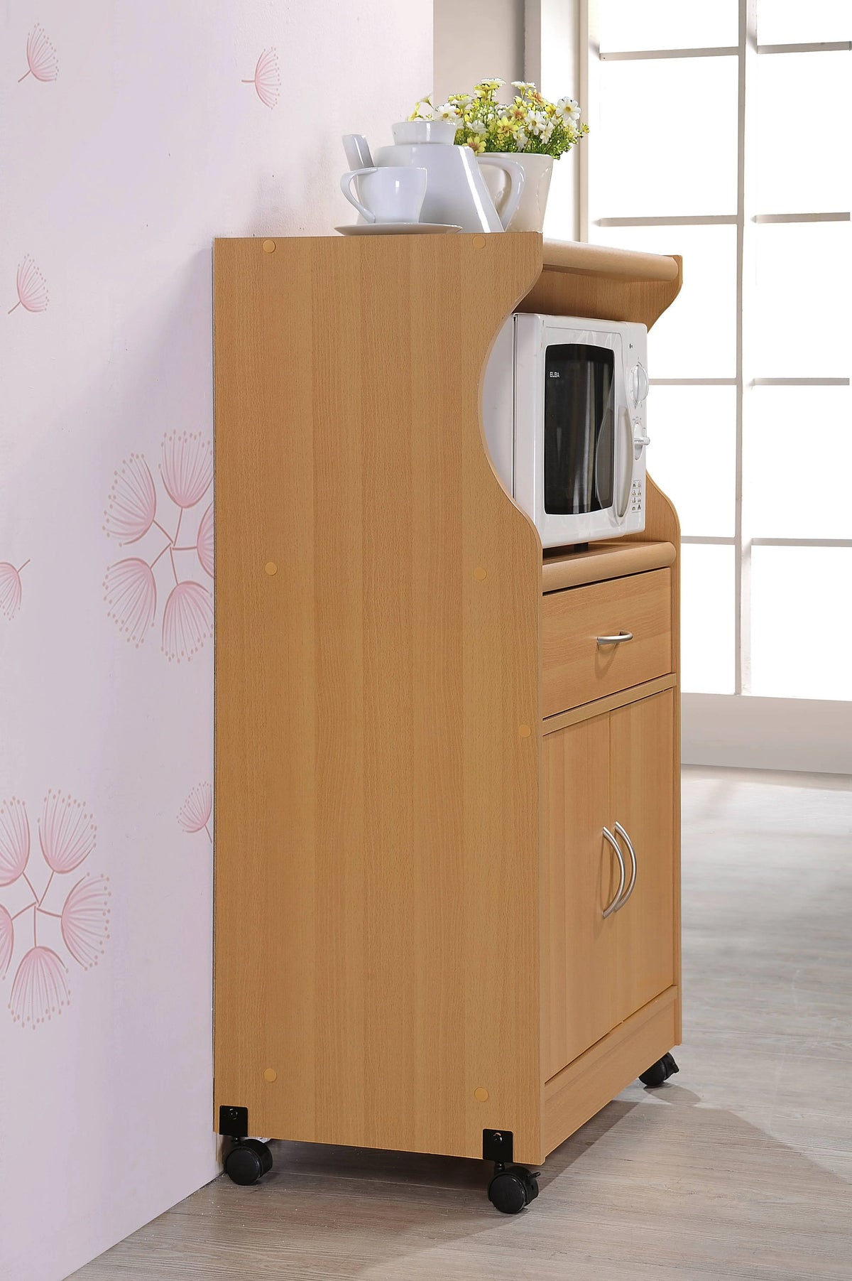 Hodedah Microwave Kitchen Cart, White
