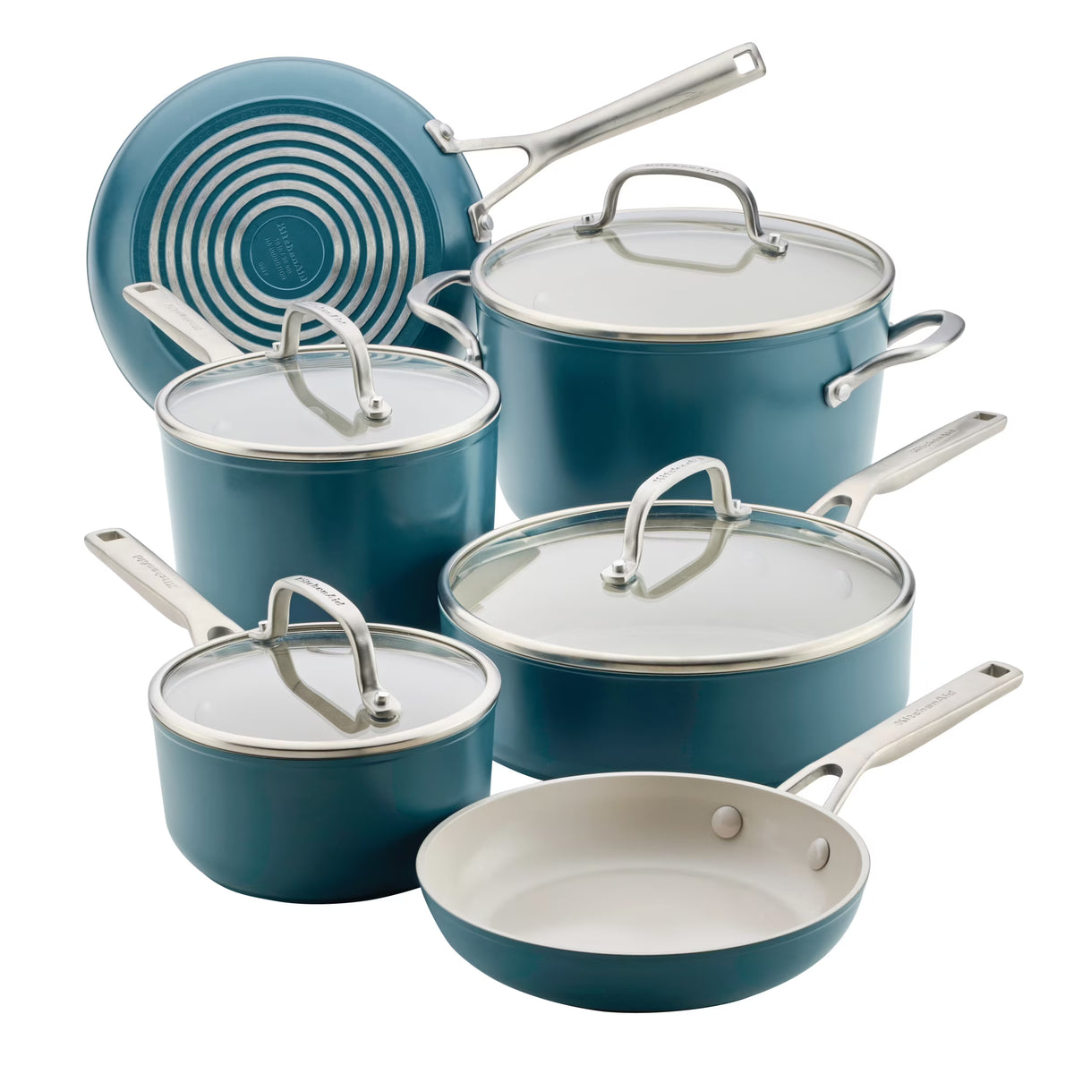 KitchenAid Hard-Anodized 10 Pcs Ceramic Induction Cookware Set, Dishwasher Safe and Oven Safe to 500��F, Agave Blue