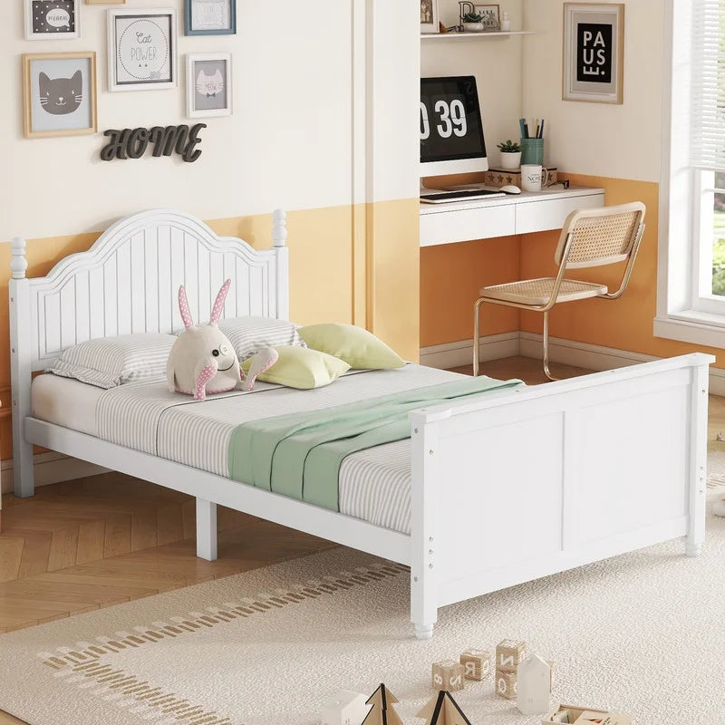 Duxelifin Wood Twin Bed Frame with Rails, Twin Size Low Platform Bed with Headboard and Footboard, Low Twin Bed Frame for Girls & Boys, White