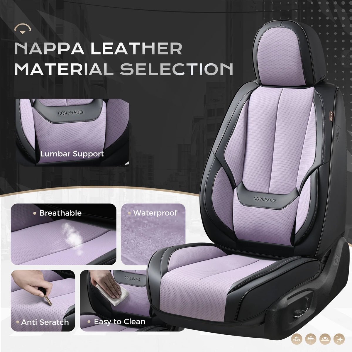 Coverado Black Front Car Seat Covers, Stylish Waterproof Premium Leather Automotive Seat Protectors, Airbag Compatible Auto Interior Accessories Universal Fit for Most Cars SUV Pick-up Trucks