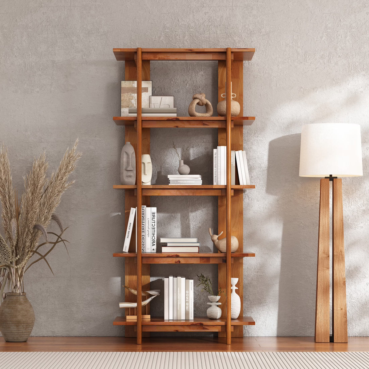 Christopher Knight Home 4-Tier Open Bookcase, 70.2" Solid Acacia Wood Modern Display Bookshelf, Ebonized Finish
