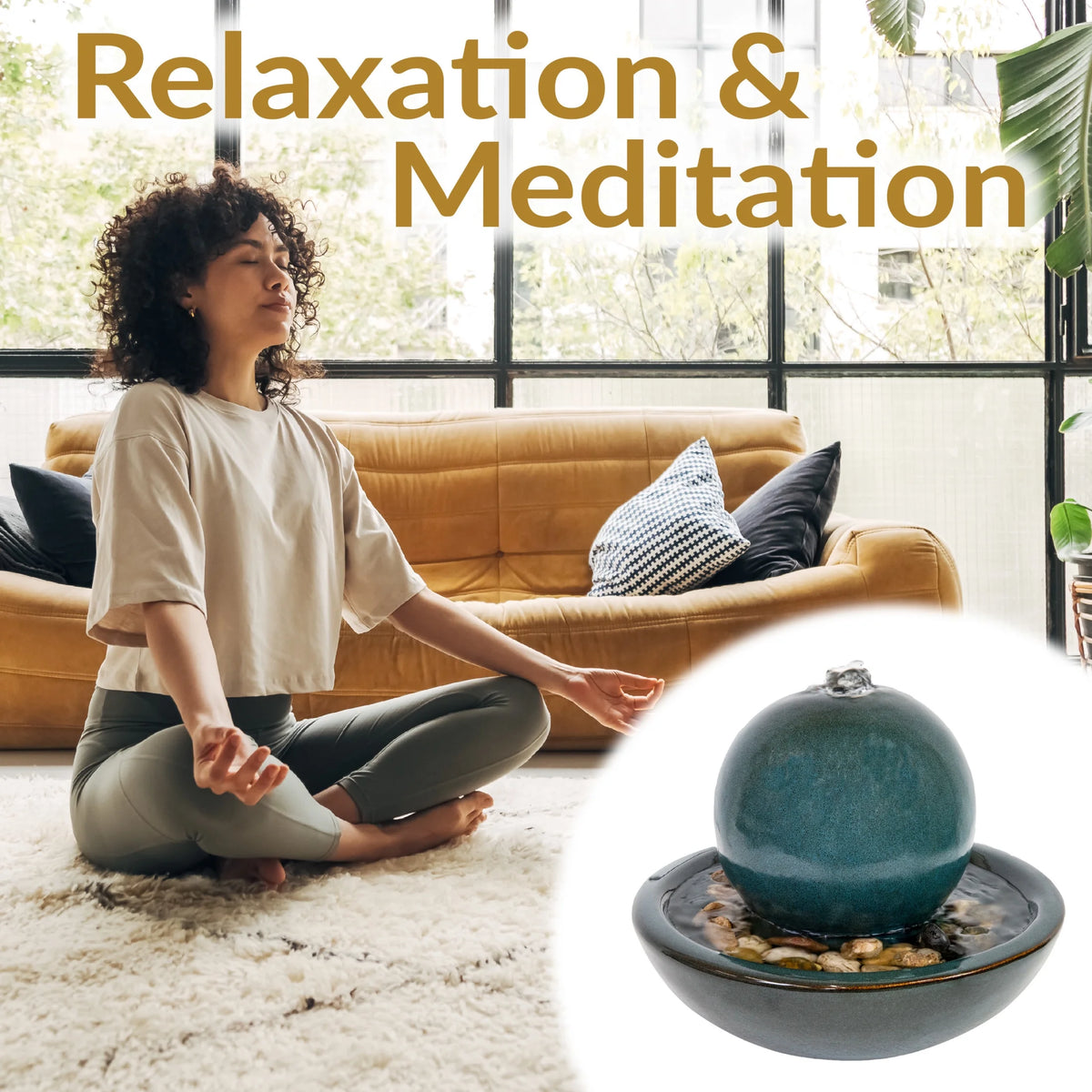 Sunnydaze Modern Teal Ceramic Tabletop Water Fountain with Orb