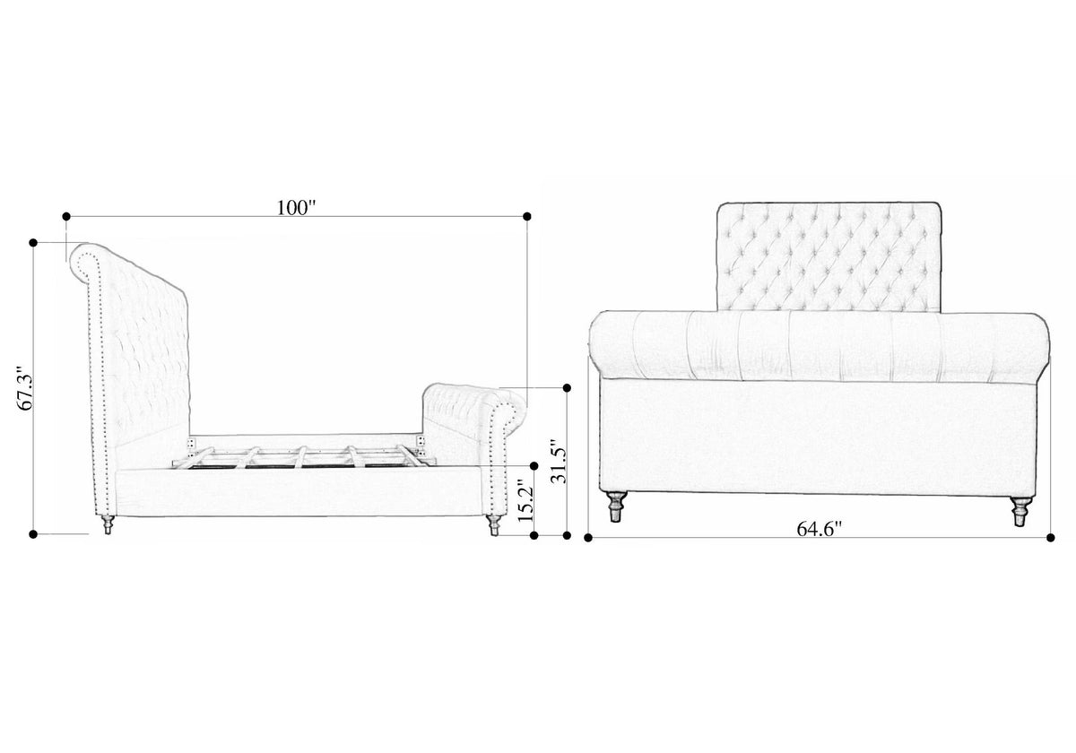 Manhattan Comfort Empire Fabric Upholstered Queen Bed Frame in Cream