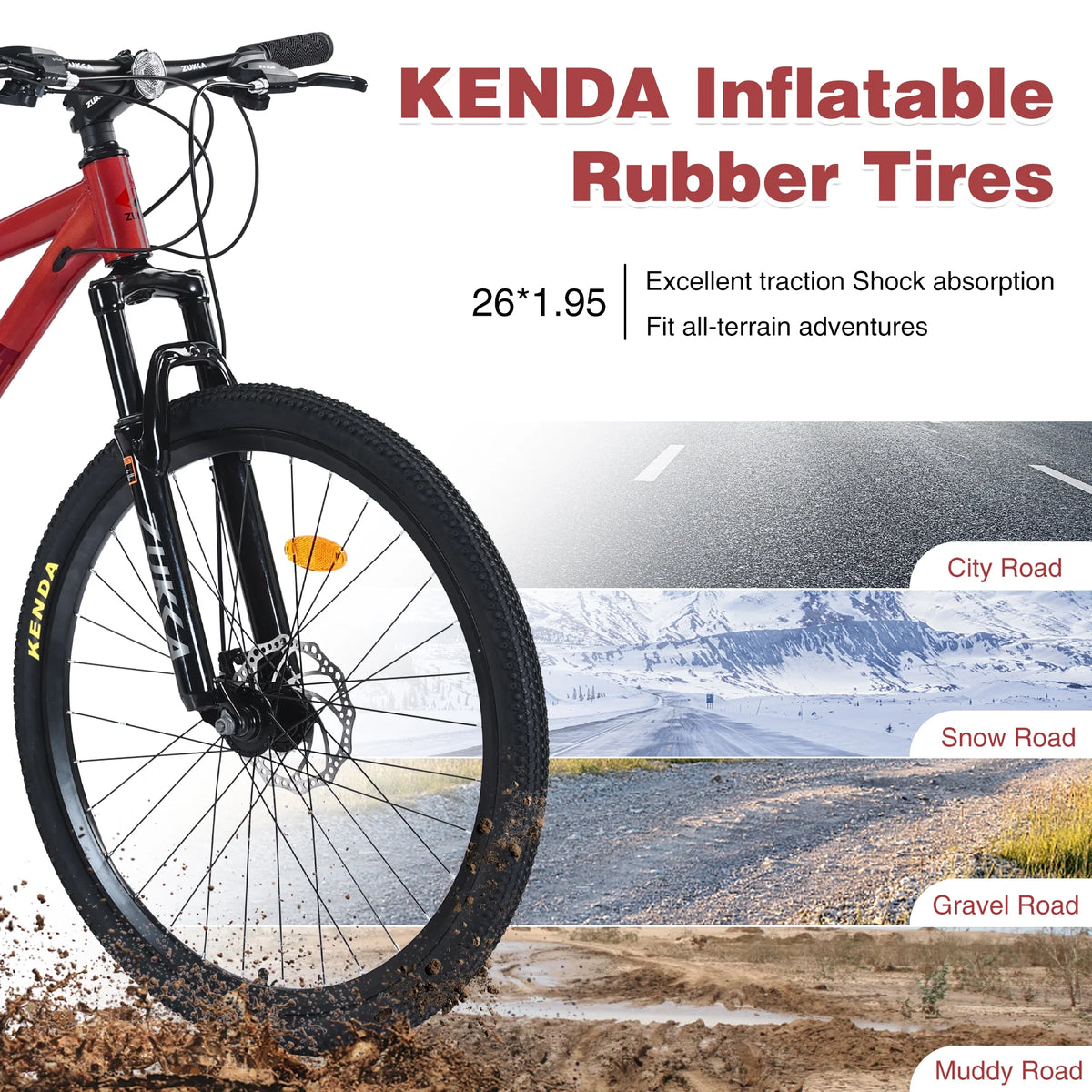 Aukfa 26" Mountain Bike for Men/Women,24 Speed Adult Bicycle Suspension Fork,Fits Riders 5'4" - 6'2"Red