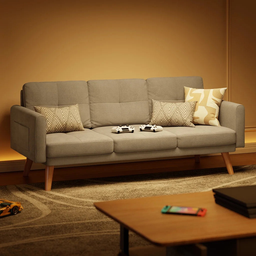 Aiho 82" L Modern Sofa, L-shaped Sofa with 3 Comfortable Pillows for Living Room, Apartment, Studio, Office - Dark Grey