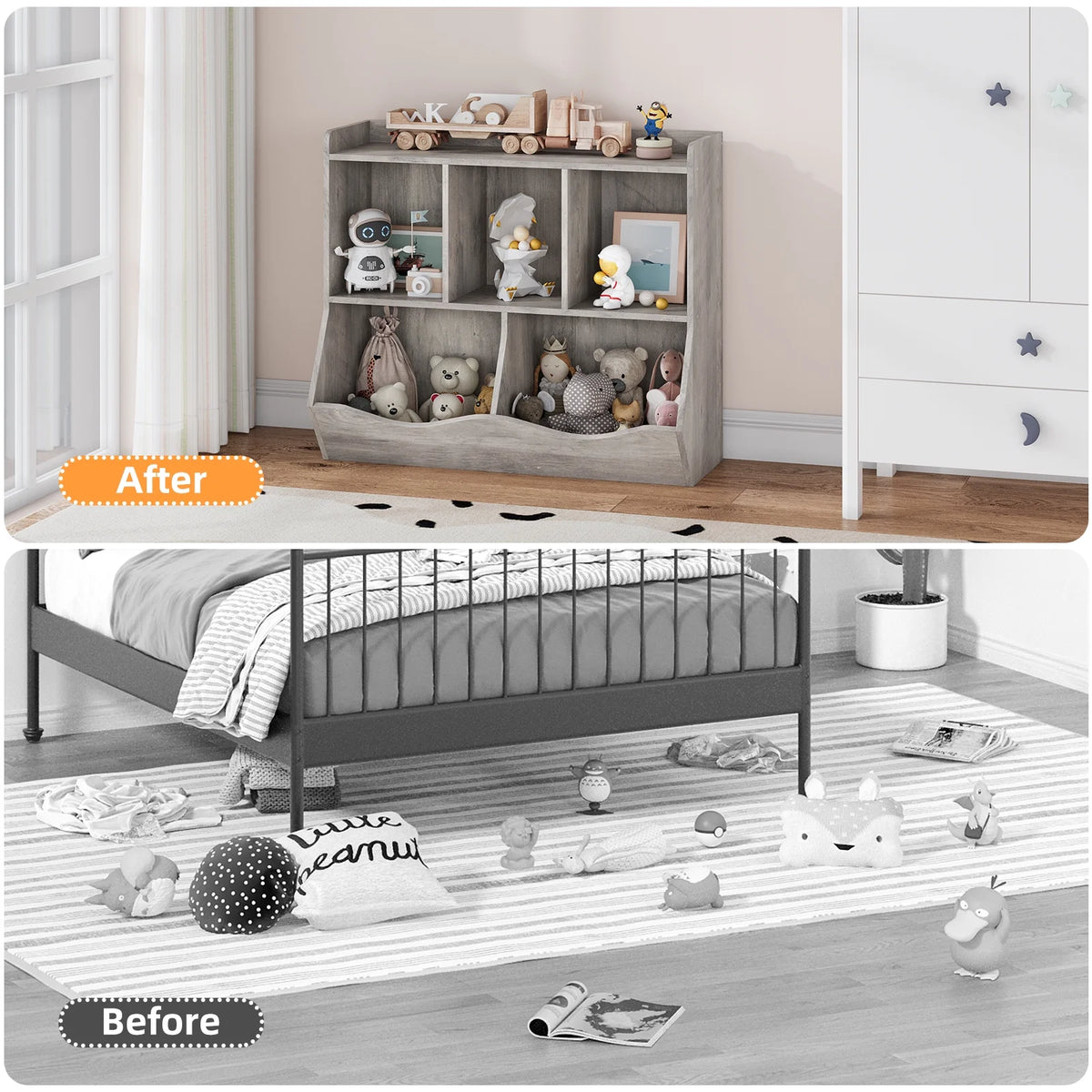 Kids Bookshelf and Bookcase Toy Storage Multi Shelf with Cubby Organizer Cabinet for Boys Girls,for Children Playroom Hallway Kindergarten School (White)