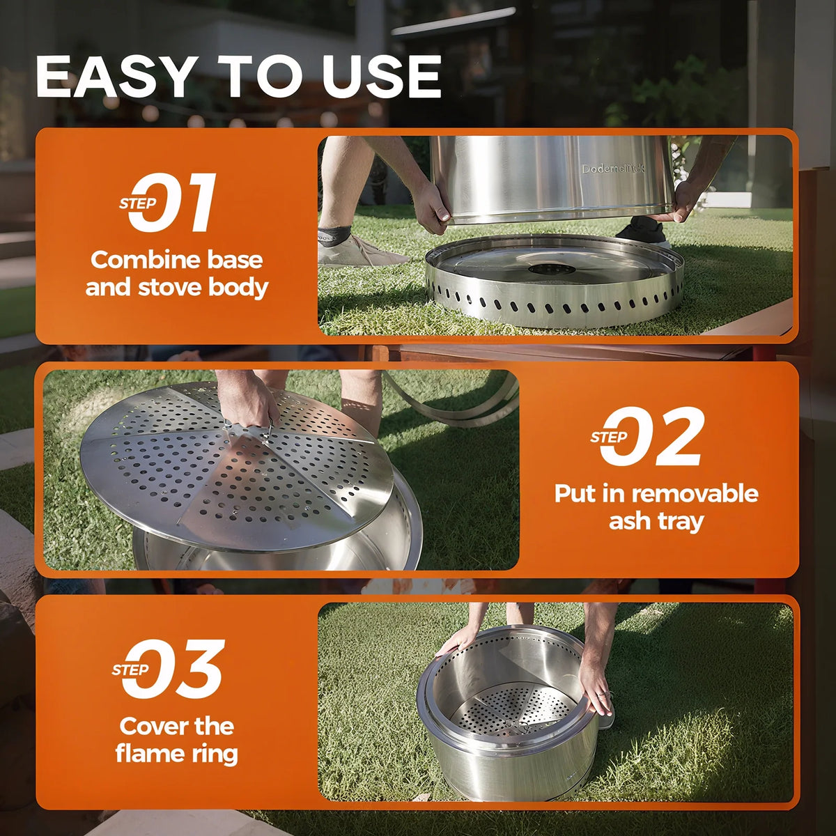 Dodometrek Smokeless Portable Outside Fire Pit, 20in Stainless Steel