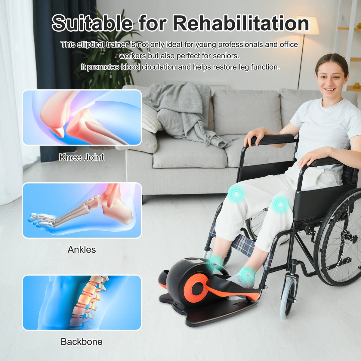 Baokaler Under Desk Elliptical Exercise Machine, Electric Elipsefit Leg Exerciser while Sitting for Seniors,12 Adjustable Speeds with Remote Control