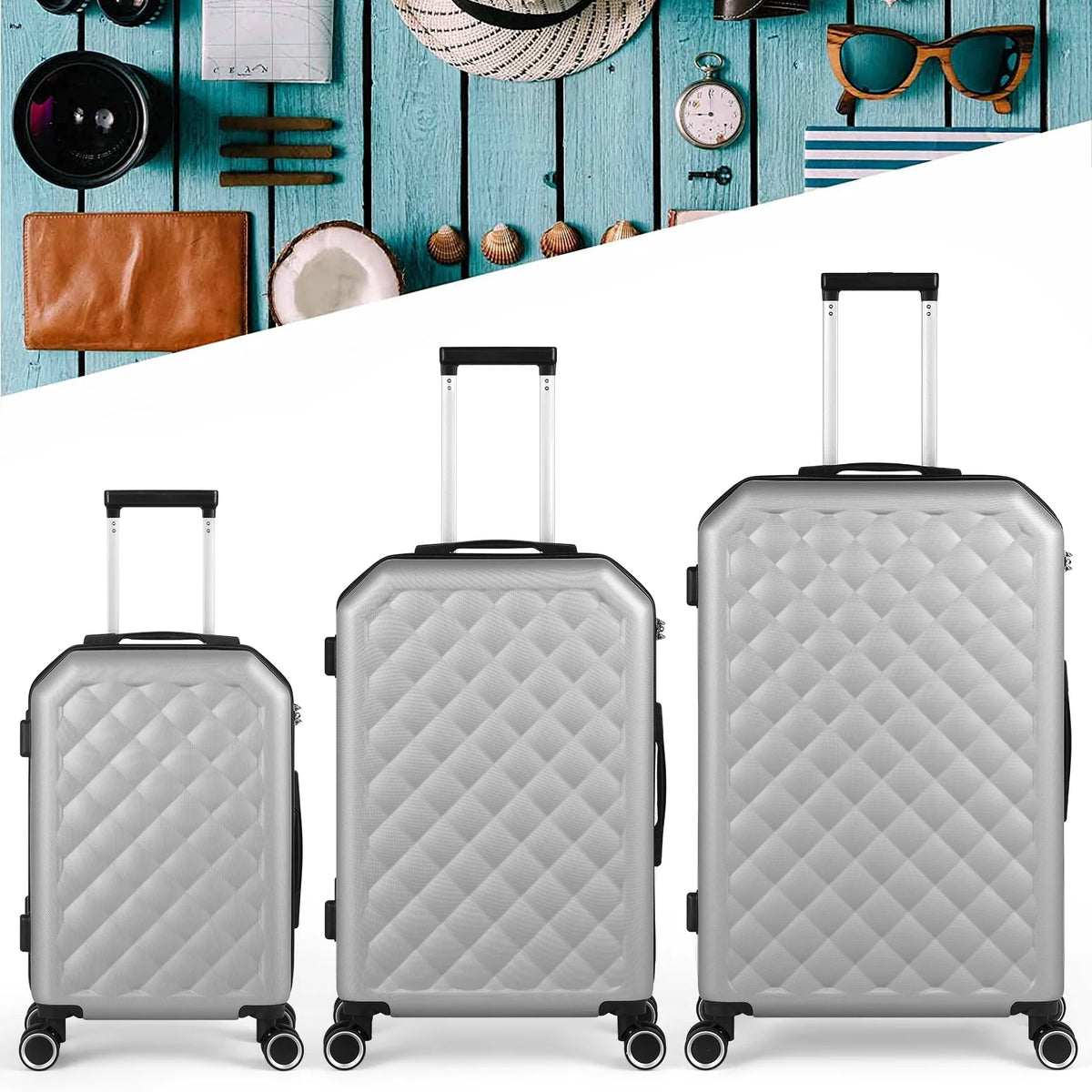 Luggage 3-Pieces Set ABS Durable Suitcase Beige 20"24"28"