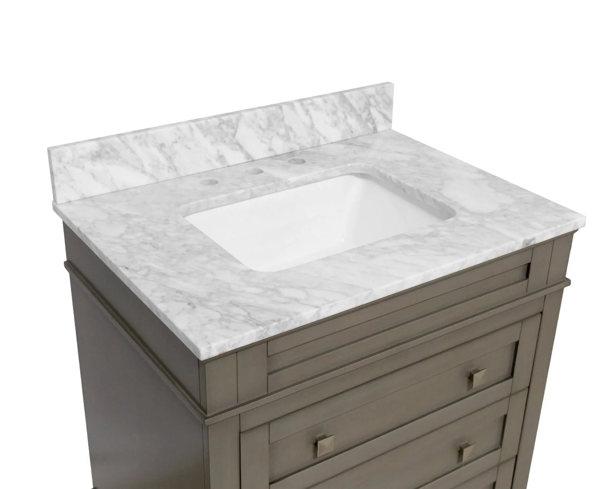 Eleanor 30" Bathroom Vanity with White Cabinet and Carrara Marble Top
