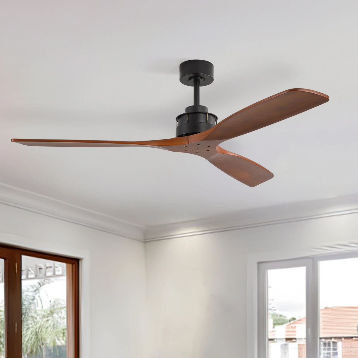 Sofucor Ceiling Fan without Lights, 60 Inch Low Profile Flush Mount Mordern Wood Ceiling Fan with Remote