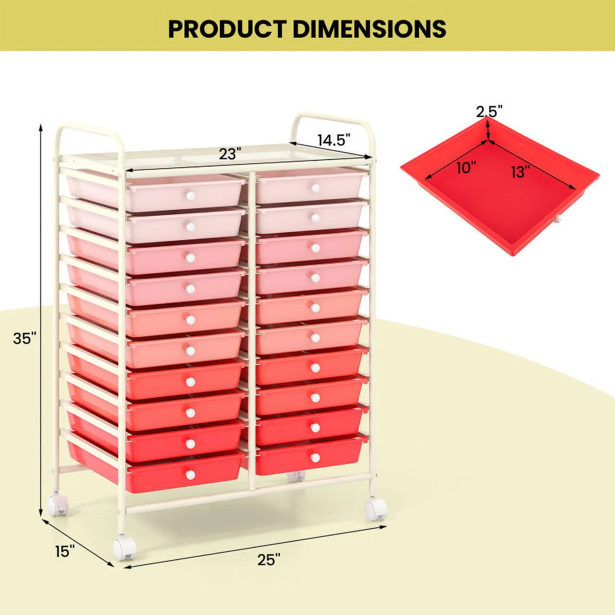20 Drawers Rolling Storage Cart Studio Organizer