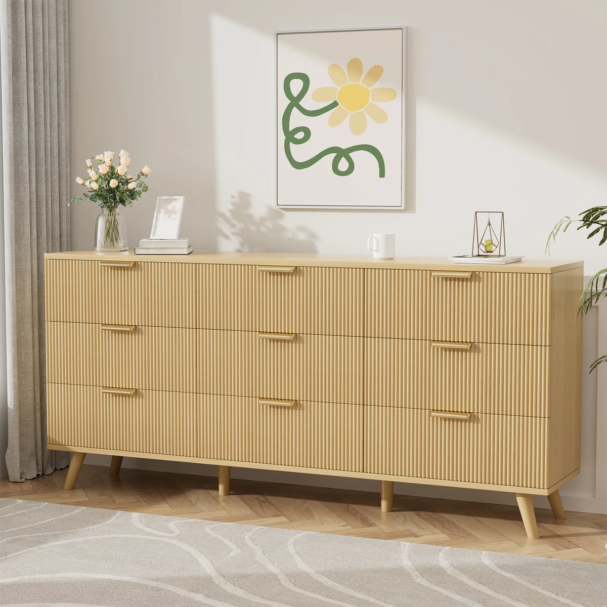 Planntonneo Boho Fluted 6 Drawer Dresser, Wooden Chests for Bedroom