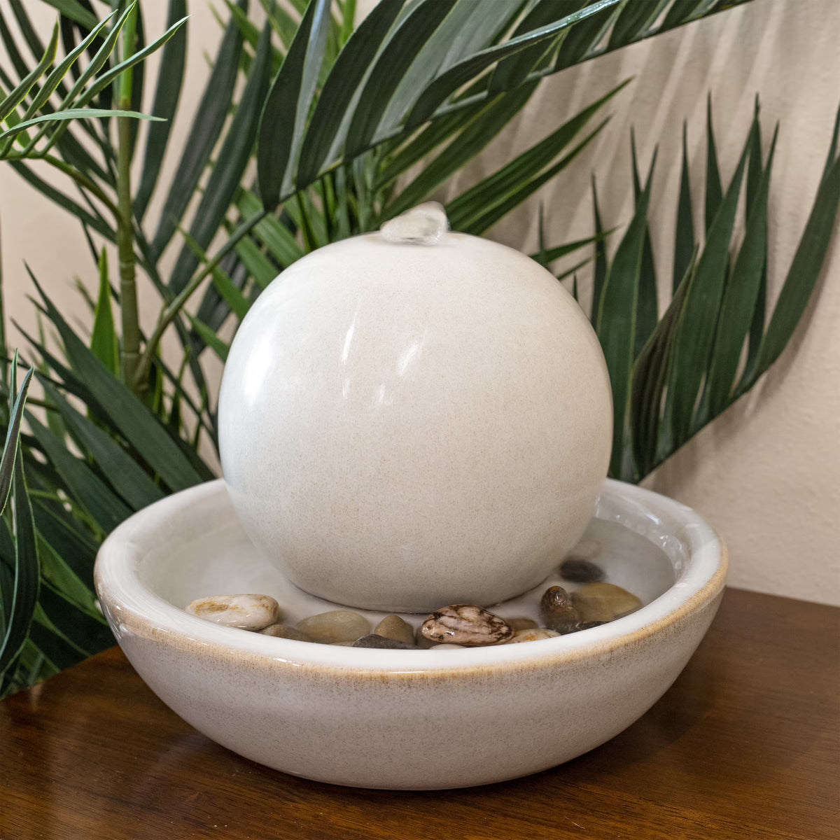 Sunnydaze Modern Teal Ceramic Tabletop Water Fountain with Orb