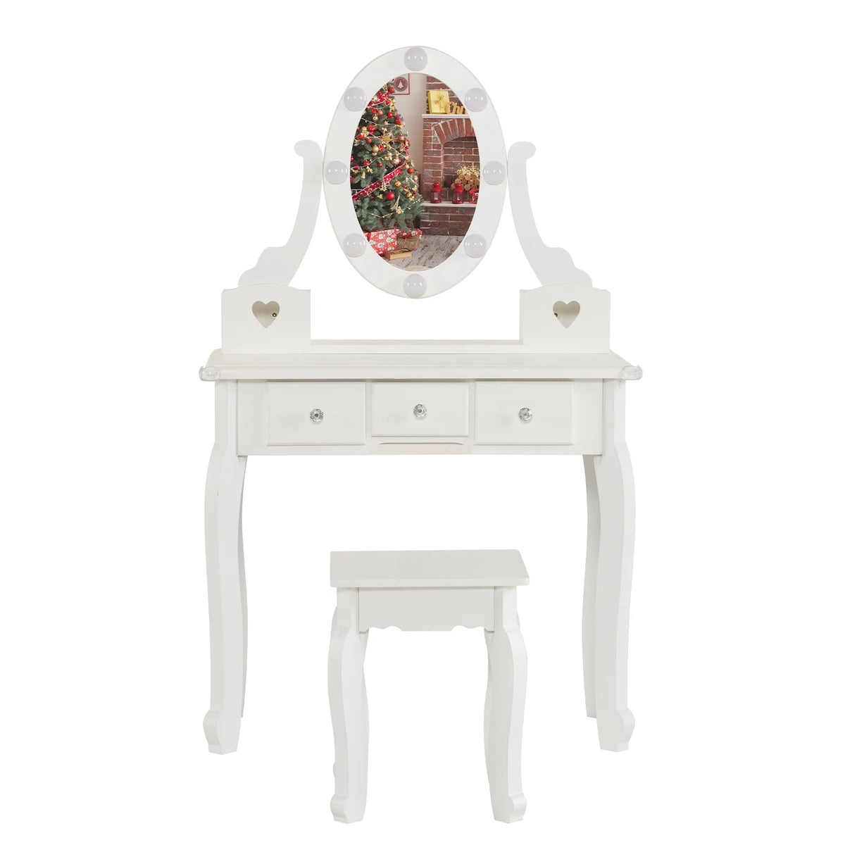 Zimtown Kids' Vanity Set with 3-Color LED Lighted Mirror Makeup Table with Matching Stool, Purple