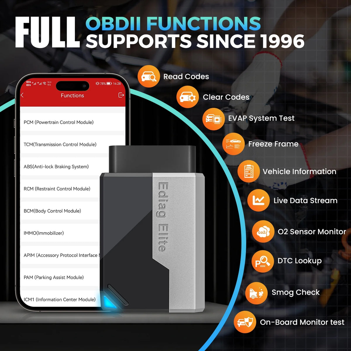 KINGBOLEN Ediag Elite OBD2 Bluetooth Car Scanner, Bi-Directional Control Scan Tool for iOS & Android with All System Diagnostic, 15+ Hot Reset, CANFD Protocol, FCA AutoAuth,Free Lifetime Update
