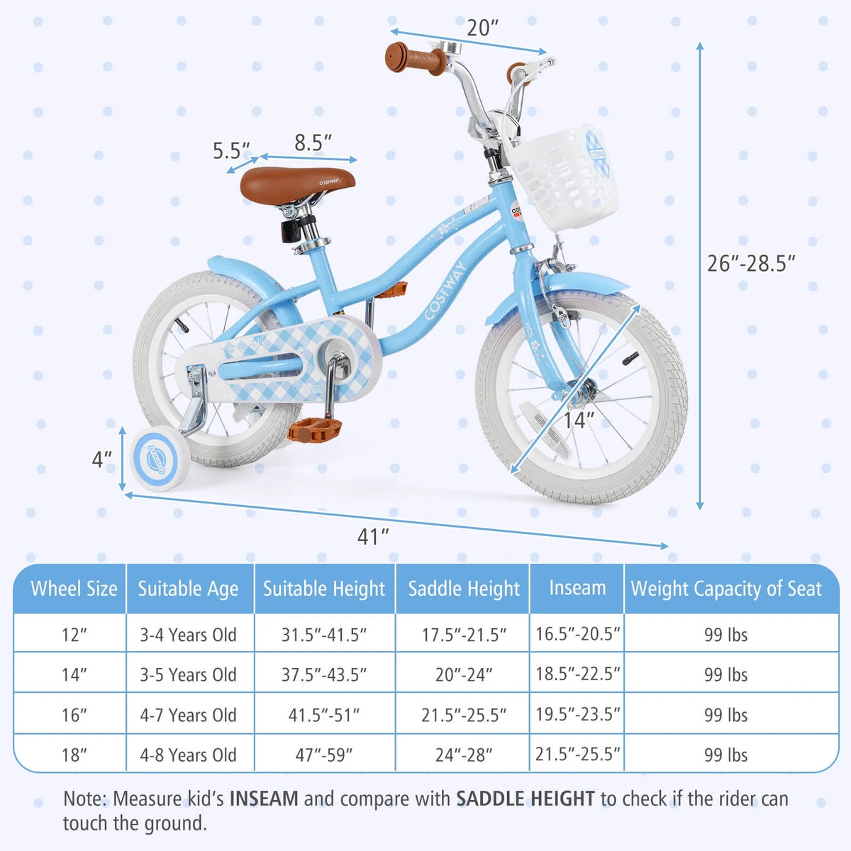 Costway 18'' Kids Bike Toddler Bicycle with Training Wheel Kickstand for 4-8 Years Old Pink