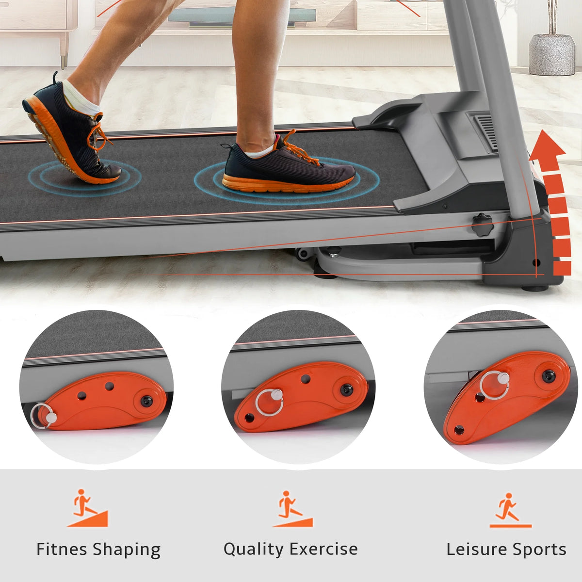 EUROCO Folding Treadmill with 7.5mph Speed, Portable Running Walking Compact Exercise Machine with 12 Preset Program, 3-Level Incline ,  Device Holder and Pulse Sensor for Home