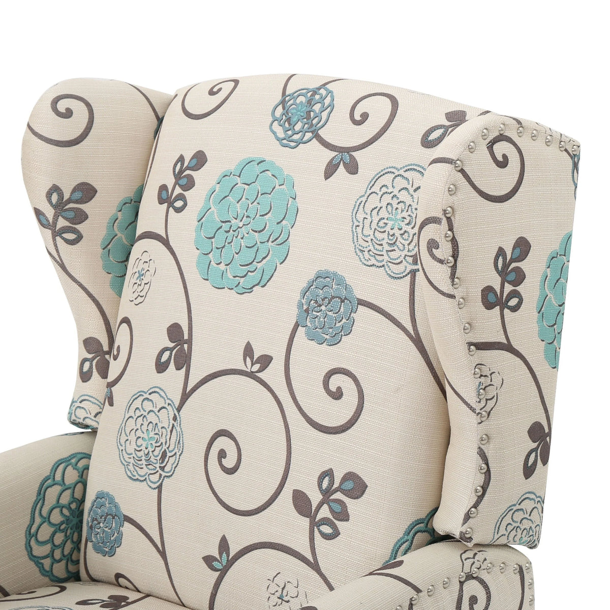 Noble House Allan Standard Fabric Wingback Pushback Recliner, Light Beige