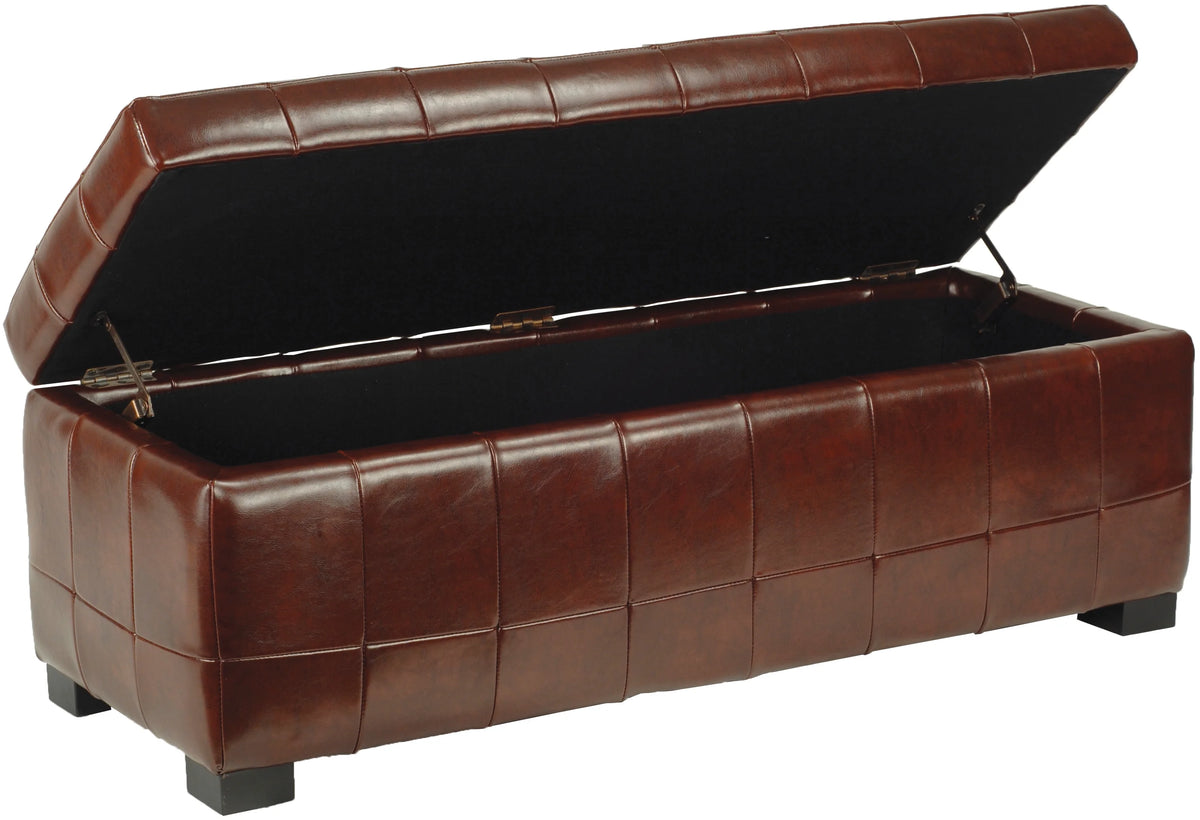 SAFAVIEH Large Manhattan Rustic Tufted Storage Bench, Brown