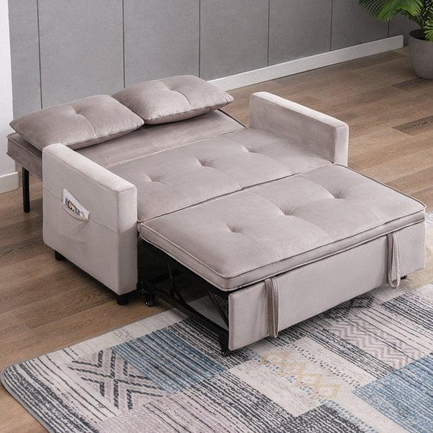 ZAFLY Pull Out Sofa Bed, Convertible Loveseat with Side Pockets, 2 Seater Small Sleeper Sofa, Pull Out Couch for Living Room/Bedroom, Dark Gray