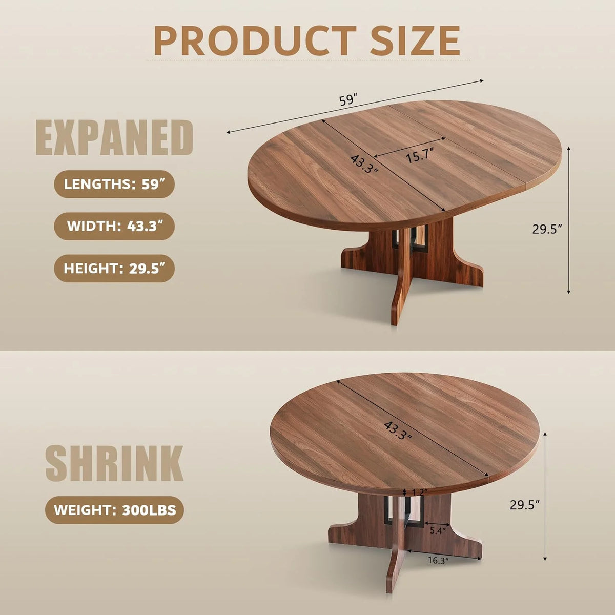 iPormis 59" Extendable Round Dining Table for 6, Modern Kitchen Table with Sturdy Wooden Base, Dining Room Table with Thickened MDF Board, Perfect for Small Space, Black