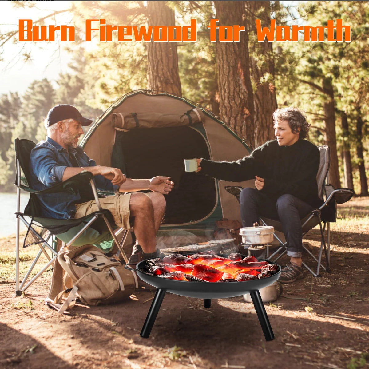 Charcoal Grill Set, Upgraded Adjustable Tripod Grill Set with Grill Net and Fire Pit, Multipurpose Portable Grill for Outdoor Campfire Barbecue Cooking BBQ, Detachable and Easy to Carry