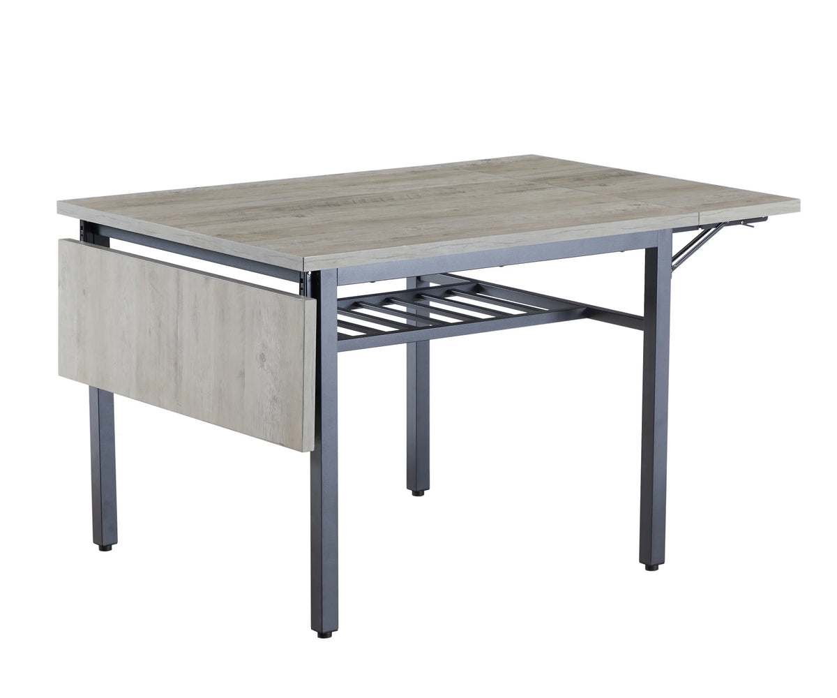 Drop Leaf Kitchen Table for 2-6 People, Small Folding Dining Table with Storage Rack and 1.2 Inches Thick Table Top, Extendable Dining Table for Apartment, Small Spaces, Grey