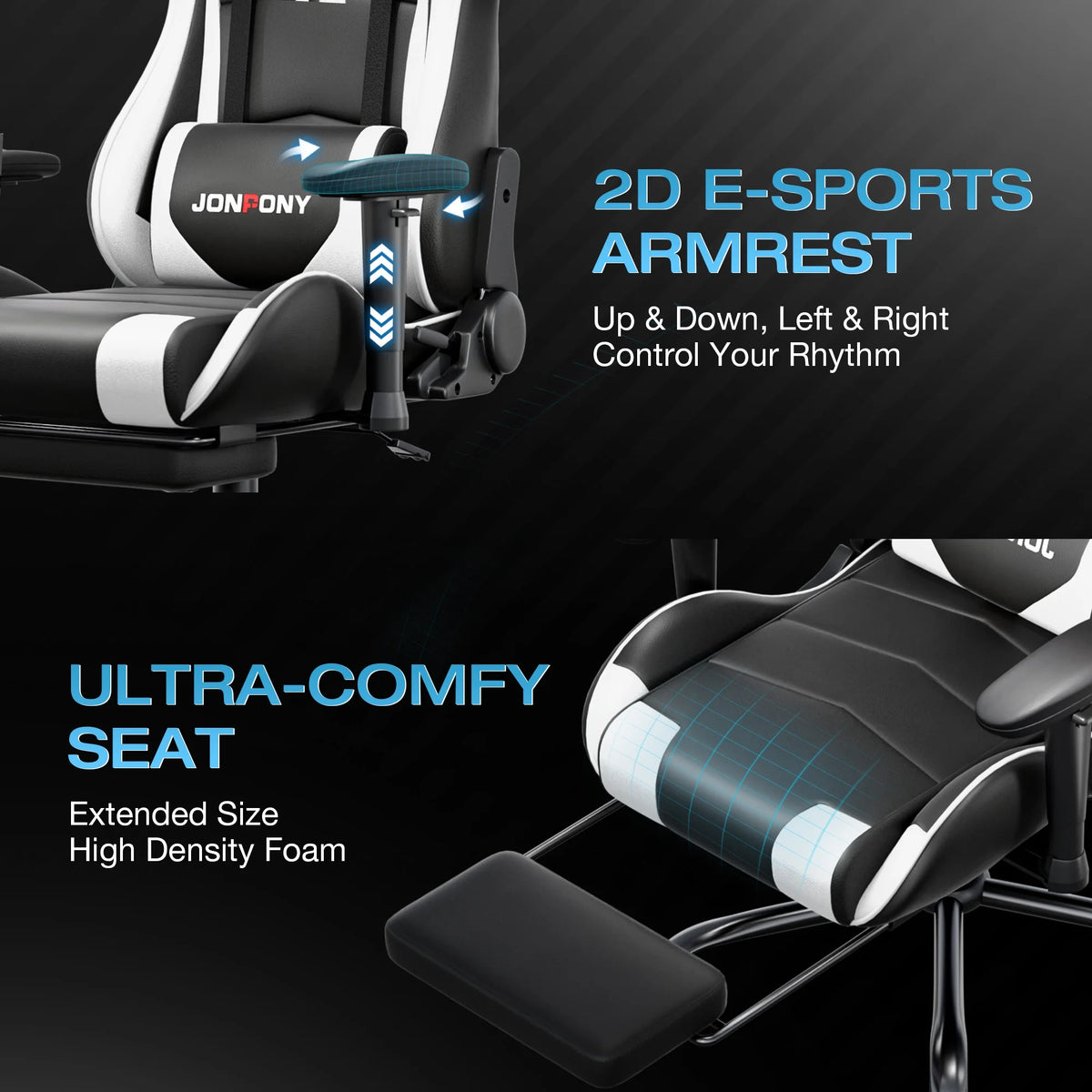JONPONY Big and Tall 500LBS Gaming Chair, Ergonomic Design, Gamer Chair PU Leather with Footrest and Lumbar Support, High Back Office Chair Support 8 Hours Long Sitting,Red Computer Chair,Red