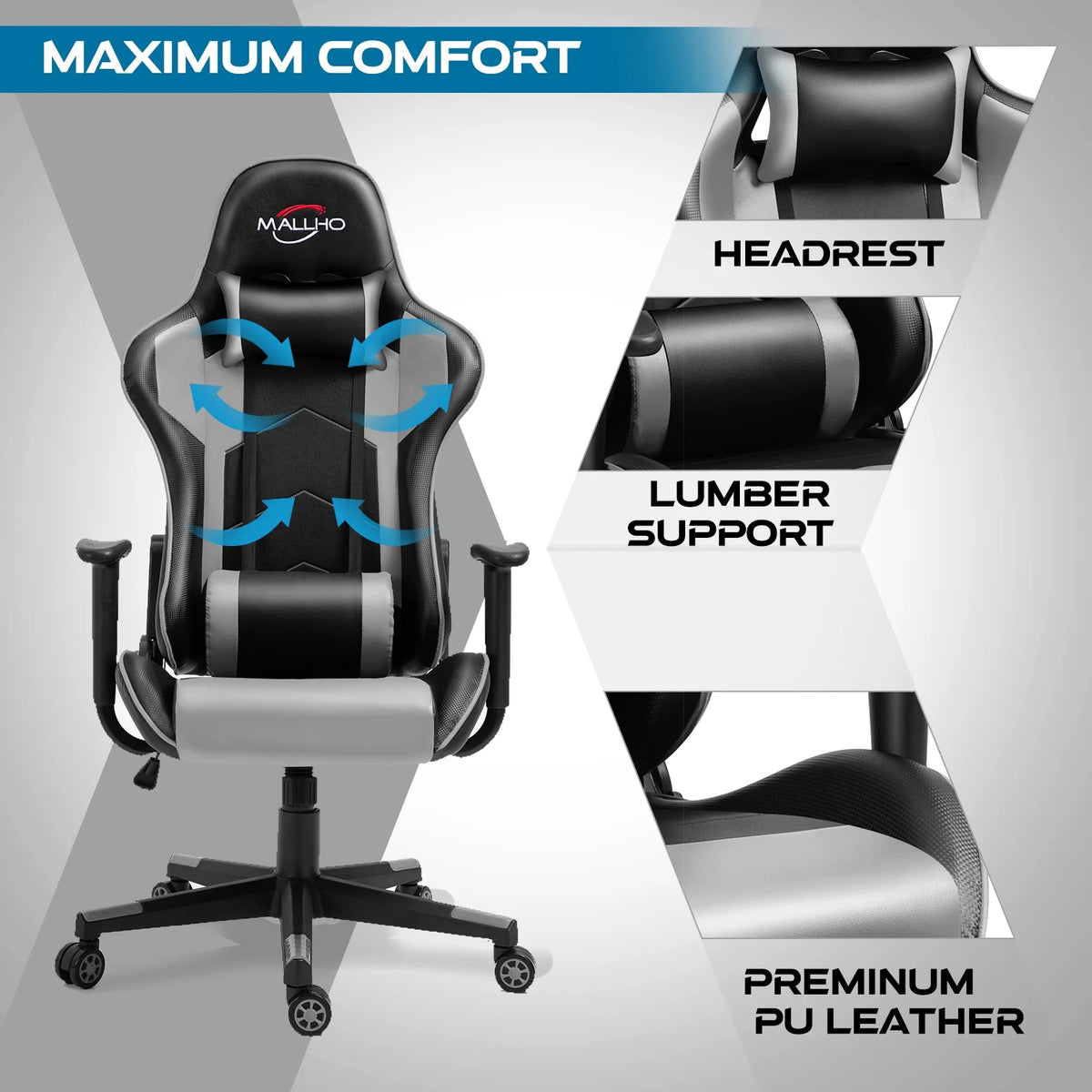Polar Aurora Gaming Chair Computer Racing Style Video Chairs with Headrest Lumbar Support